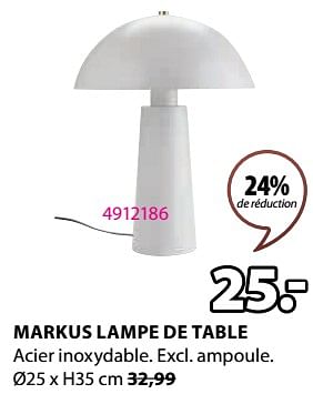 Promotions Markus lampe de table - Produit Maison - Jysk - Valide de 04/03/2024 à 07/04/2024 chez Jysk