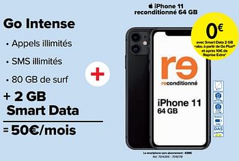 Promoties Apple iphone 11 reconditionné 64 gb - Apple - Geldig van 01/03/2024 tot 01/04/2024 bij Carrefour