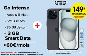 Promoties Apple iphone 15 5g 128 gb - Apple - Geldig van 01/03/2024 tot 01/04/2024 bij Carrefour