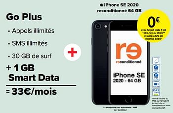 Promoties Apple iphone se 2020 reconditionné 64 gb - Apple - Geldig van 01/03/2024 tot 01/04/2024 bij Carrefour