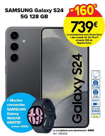Promoties Samsung galaxy s24 5g 128 gb - Samsung - Geldig van 01/03/2024 tot 01/04/2024 bij Carrefour