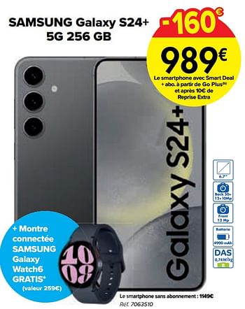 Promoties Samsung galaxy s24+ 5g 256 gb - Samsung - Geldig van 01/03/2024 tot 01/04/2024 bij Carrefour