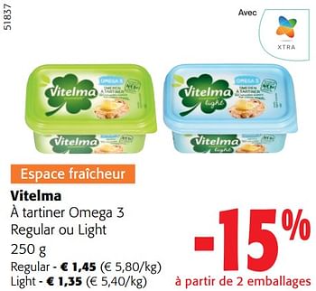 Promotions Vitelma à tartiner omega 3 regular ou light - Vitelma - Valide de 28/02/2024 à 12/03/2024 chez Colruyt