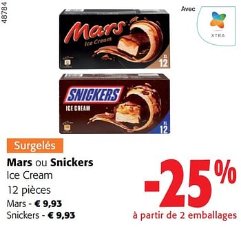 Promotions Mars ou snickers ice cream - Produit maison - Colruyt - Valide de 28/02/2024 à 12/03/2024 chez Colruyt