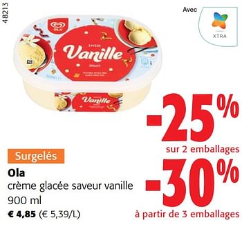Promotions Ola crème glacée saveur vanille - Ola - Valide de 28/02/2024 à 12/03/2024 chez Colruyt