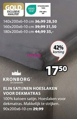 Promoties Elin satijnen hoeslaken voor dekmatras - Kronborg - Geldig van 04/03/2024 tot 07/04/2024 bij Jysk