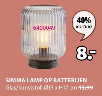Promoties Simma lamp op batterijen - Huismerk - Jysk - Geldig van 04/03/2024 tot 07/04/2024 bij Jysk