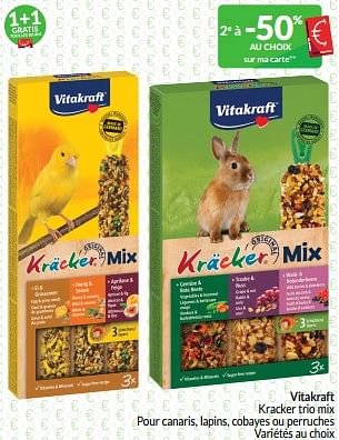 Promotions Vitakraft kracker trio mix pour canaris, lapins, cobayes ou perruches - Vitakraft - Valide de 01/03/2024 à 31/03/2024 chez Intermarche
