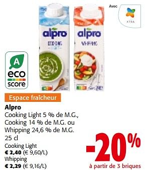Promotions Alpro cooking light cooking ou whipping - Alpro - Valide de 28/02/2024 à 12/03/2024 chez Colruyt