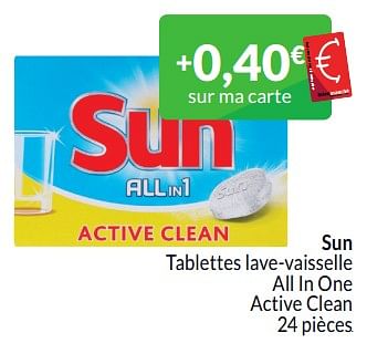 Promotions Sun tablettes lave-vaisselle all in one active clean - Sun - Valide de 01/03/2024 à 31/03/2024 chez Intermarche
