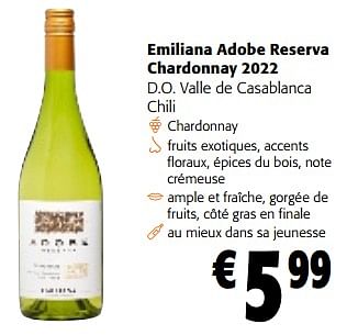Promotions Emiliana adobe reserva chardonnay 2022 d.o. valle de casablanca - Vins blancs - Valide de 28/02/2024 à 12/03/2024 chez Colruyt
