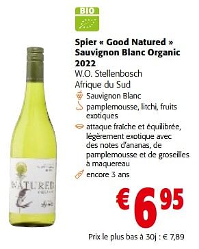 Promotions Spier good natured sauvignon blanc organic 2022 - Vins blancs - Valide de 28/02/2024 à 12/03/2024 chez Colruyt
