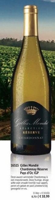 Promoties Gilles mondié chardonnay réserve pays d`oc igp - Witte wijnen - Geldig van 01/03/2024 tot 30/08/2024 bij Bofrost