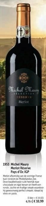 Promoties Michel maury merlot réserve pays d orc igp - Rode wijnen - Geldig van 01/03/2024 tot 30/08/2024 bij Bofrost