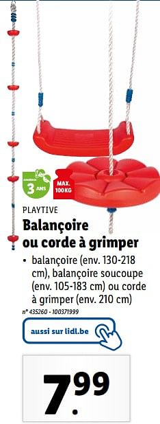 Promotions Balançoire ou corde à grimper - Playtive - Valide de 13/03/2024 à 19/03/2024 chez Lidl