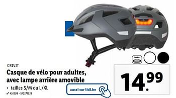 Promotions Casque de vélo pour adultes, avec lampe arrière amovible - Crivit - Valide de 13/03/2024 à 19/03/2024 chez Lidl