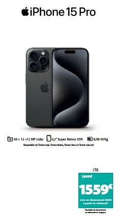 Promoties Apple iphone 15 pro 1tb - Apple - Geldig van 05/03/2024 tot 10/03/2024 bij Base