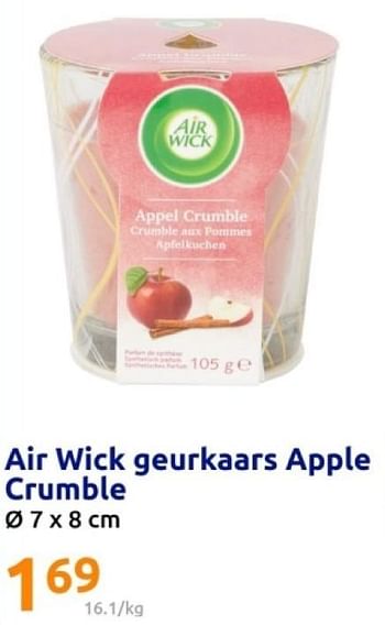 Promoties Air wick geurkaars apple crumble - Airwick - Geldig van 06/03/2024 tot 12/03/2024 bij Action