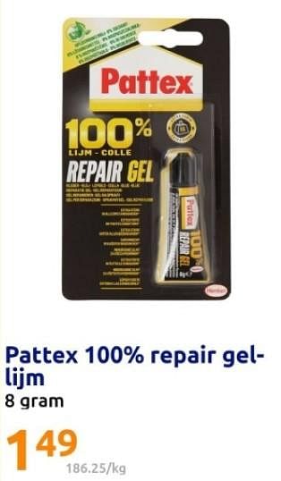 Promoties Pattex 100% repair gel lijm - Pattex - Geldig van 06/03/2024 tot 12/03/2024 bij Action