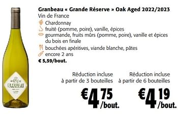 Promotions Granbeau grande réserve oak aged - Vins blancs - Valide de 28/02/2024 à 12/03/2024 chez Colruyt