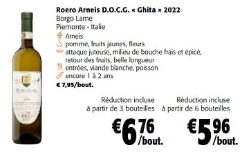 Promotions Roero arneis d.o.c.g. ghita 2022 borgo lame - Vins blancs - Valide de 28/02/2024 à 12/03/2024 chez Colruyt
