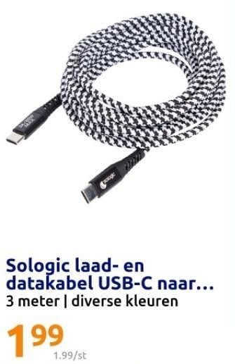 Promoties Sologic laad en datakabel usb-c naar - Sologic - Geldig van 06/03/2024 tot 12/03/2024 bij Action