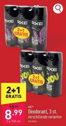 Promoties Deodorant - Axe - Geldig van 15/03/2024 tot 17/03/2024 bij Aldi
