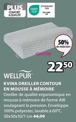 Promotions Kvina oreiller contour en mousse à mémoire - Wellpur - Valide de 04/03/2024 à 07/04/2024 chez Jysk