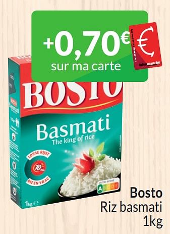 Promoties Bosto riz basmati - Bosto - Geldig van 01/03/2024 tot 31/03/2024 bij Intermarche