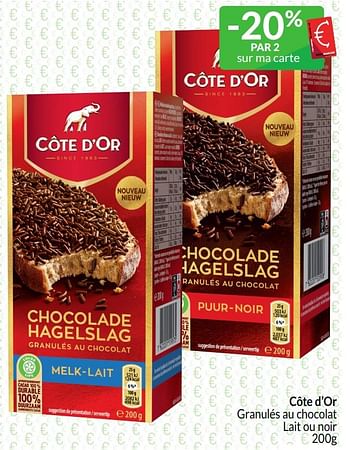 Promotions Côte d’or granulés au chocolat lait ou noir - Cote D'Or - Valide de 01/03/2024 à 31/03/2024 chez Intermarche