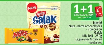 Promotions Nestlé nuts - barres chocolatées ou galak mix ball - Nestlé - Valide de 01/03/2024 à 31/03/2024 chez Intermarche