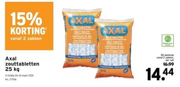 Promoties Axal zouttabletten - Axal - Geldig van 06/03/2024 tot 12/03/2024 bij Gamma