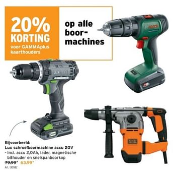 Promoties Lux tools schroefboormachine accu 20v - Lux Tools - Geldig van 06/03/2024 tot 12/03/2024 bij Gamma