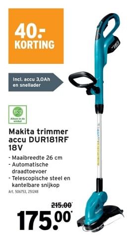 Promoties Makita trimmer accu duri81rf 18v - Makita - Geldig van 06/03/2024 tot 12/03/2024 bij Gamma