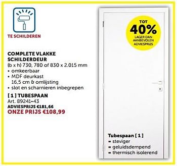 Promoties Complete vlakke schilderdeur tubespaan - Huismerk - Zelfbouwmarkt - Geldig van 05/03/2024 tot 31/03/2024 bij Zelfbouwmarkt