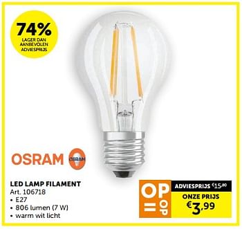 Promotions Led lamp filament - Osram - Valide de 05/03/2024 à 31/03/2024 chez Zelfbouwmarkt