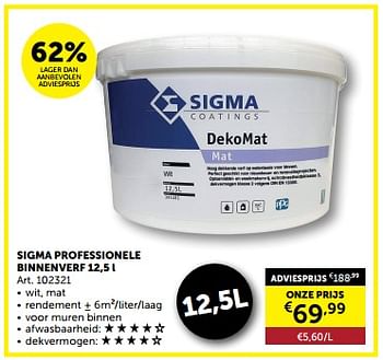 Promotions Sigma professionele binnenverf - Sigma - Valide de 05/03/2024 à 31/03/2024 chez Zelfbouwmarkt