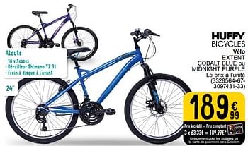 Promoties Huffy bicycles vélo extent cobalt blue ou midnight purple - Huffy Bicycles - Geldig van 05/03/2024 tot 24/09/2024 bij Cora
