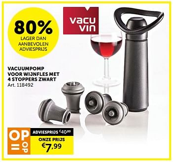 Promotions Vacuumpomp voor wijnfles met 4 stoppers zwart - Vacuvin - Valide de 05/03/2024 à 31/03/2024 chez Zelfbouwmarkt