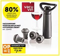 Vacuumpomp voor wijnfles met 4 stoppers zwart-Vacuvin