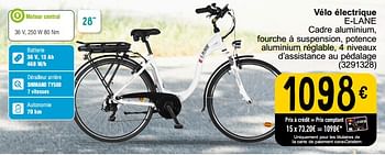 Promotions Vélo électrique e-lane - E-Lane - Valide de 05/03/2024 à 24/09/2024 chez Cora
