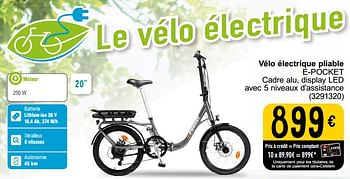 Promoties Vélo électrique pliable 20`` e-pocket - E-Pocket - Geldig van 05/03/2024 tot 24/09/2024 bij Cora