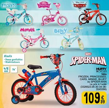 Promotions Huffy bicycles vélo frozen, princesses, cars, minnie, bluey ou spider-man - Huffy Bicycles - Valide de 05/03/2024 à 24/09/2024 chez Cora