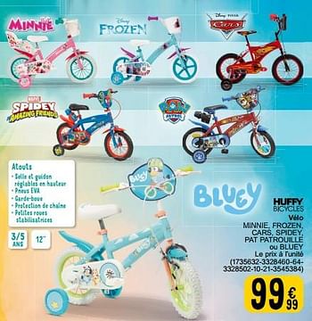 Promoties Huffy bicycles vélo minnie, frozen, cars, spidey, pat patrouille ou bluey - Huffy Bicycles - Geldig van 05/03/2024 tot 24/09/2024 bij Cora