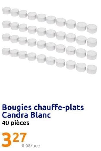 Promoties Bougies chauffe-plats candra blanc - Huismerk - Action - Geldig van 06/03/2024 tot 12/03/2024 bij Action