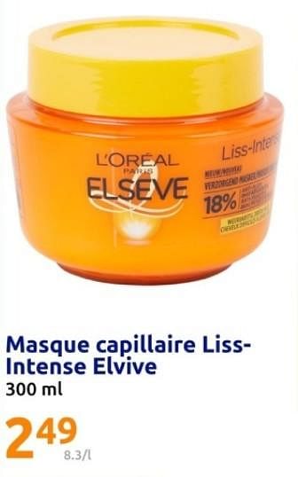Promotions Masque capillaire lissintense elvive - L'Oreal Paris - Valide de 06/03/2024 à 12/03/2024 chez Action