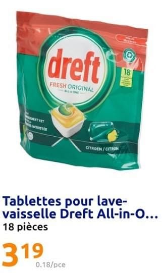 Promotions Tablettes pour lavevaisselle dreft all-in-o - Dreft - Valide de 06/03/2024 à 12/03/2024 chez Action