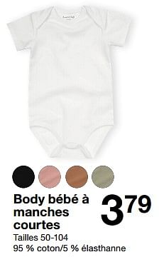 Promotions Body bébé à manches courtes - Produit maison - Zeeman  - Valide de 02/03/2024 à 15/03/2024 chez Zeeman