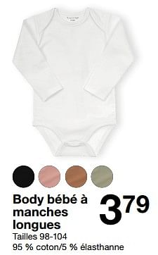 Promotions Body bébé à manches longues - Produit maison - Zeeman  - Valide de 02/03/2024 à 15/03/2024 chez Zeeman