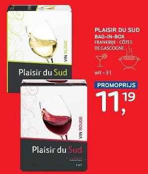 Promoties Plaisir du sud bag-in-box frankrijk cotes de gascogne wit - Witte wijnen - Geldig van 13/03/2024 tot 26/03/2024 bij Alvo